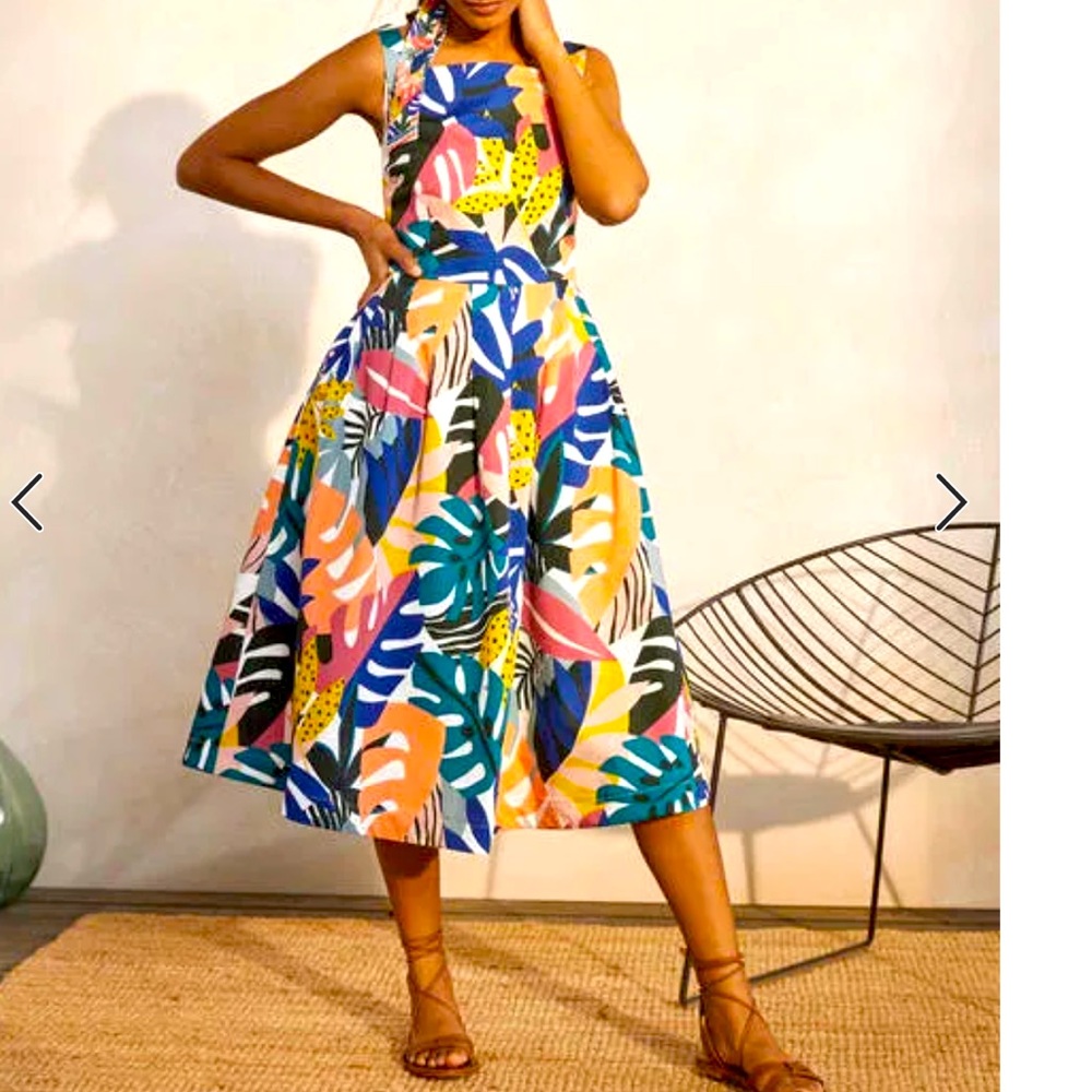 OBO Boden Aubrey Cotton Midi Dress - Leafy Tropics